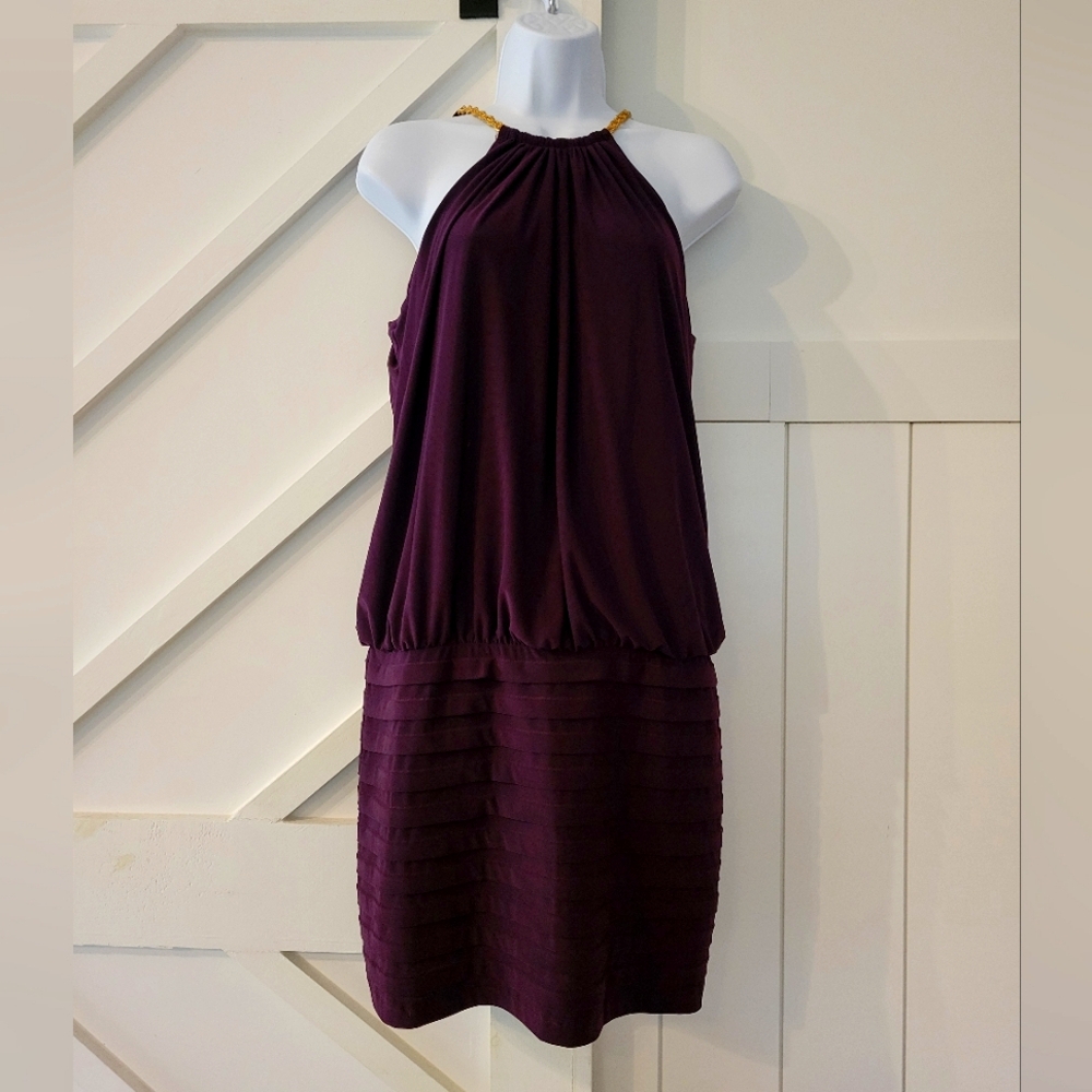 Cache Purple Halter/High neck dress with bead detail